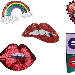 Lot of 5 Large Misc. Sequined Iron on Patches